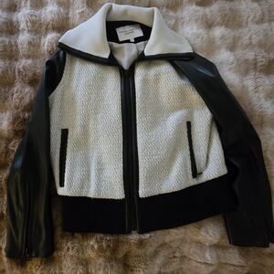 Derek Lam Textured White and Black Bomber Jacket